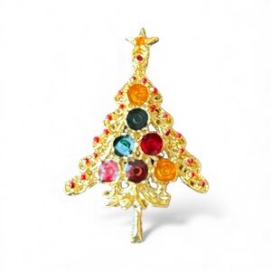 Vintage Gold Plated Enamel Christmas Tree Brooch Pin